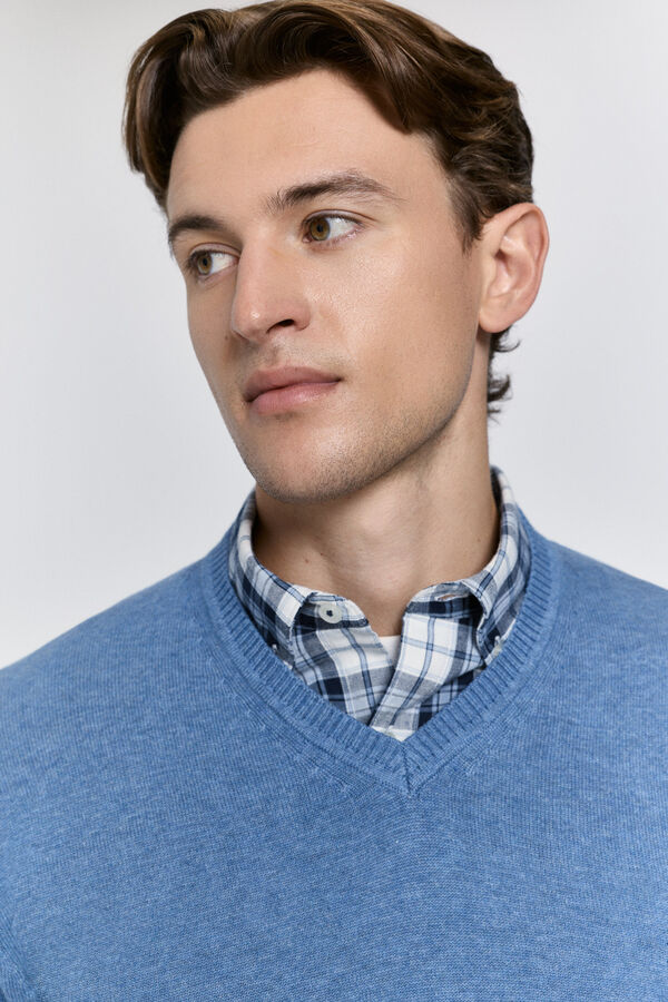 Pedro del Hierro Jersey básico cuello pico Azul