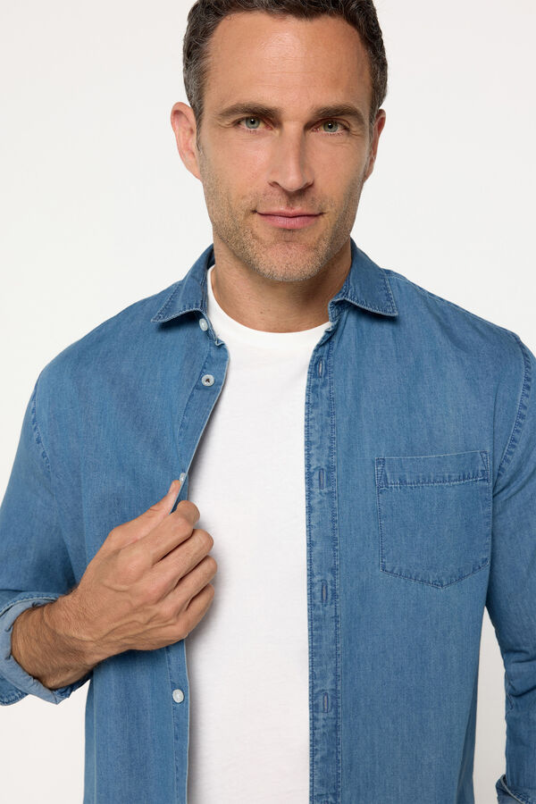 Milano Camisa Denim Lisa Azul Claro