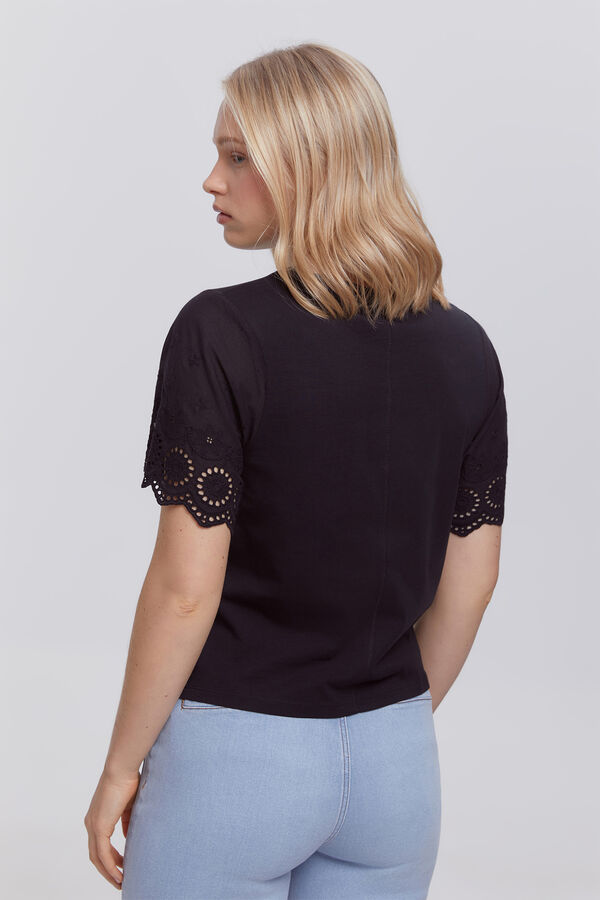 Milano T-shirt com mangas bordadas Preto