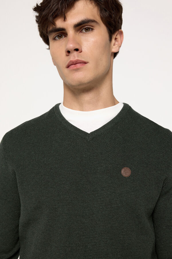 Milano Suéter microestruturado com gola em bico Verde