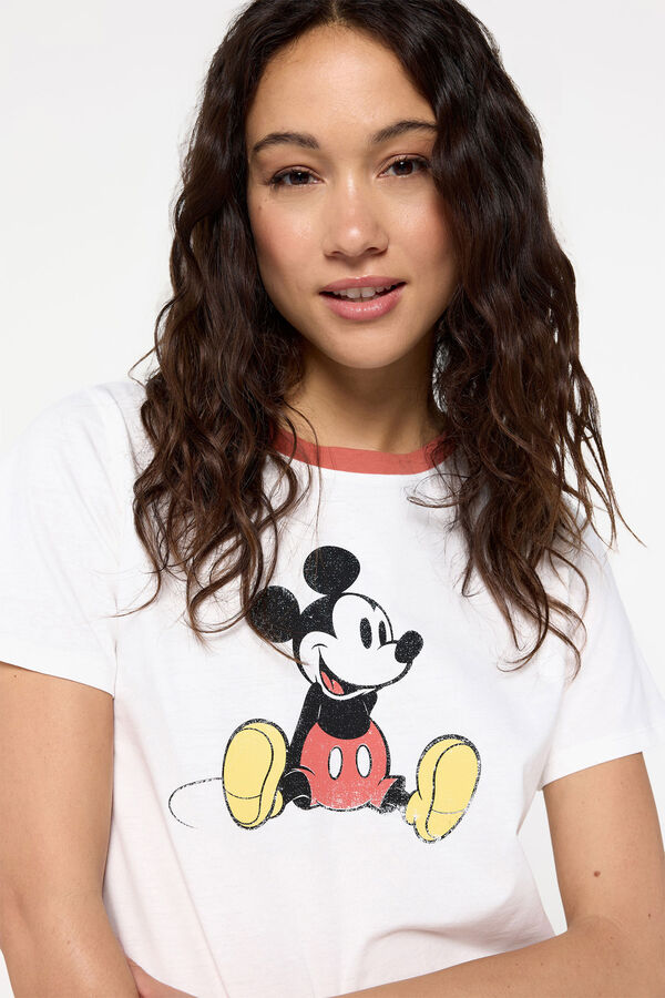 Fifty Outlet Camiseta tipo vintage cuello contraste estampado Mickey Mouse vintage Marfil