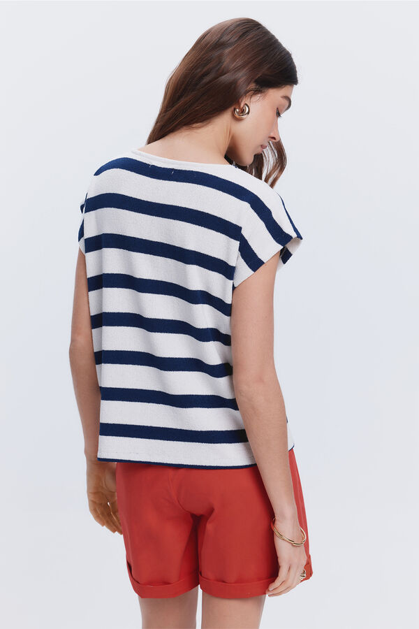 Milano Camiseta riscas com bot&otilde;es na frente Branco