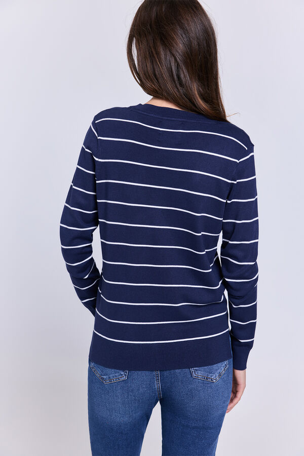 Milano Camisola riscas gola redonda Estampado azul