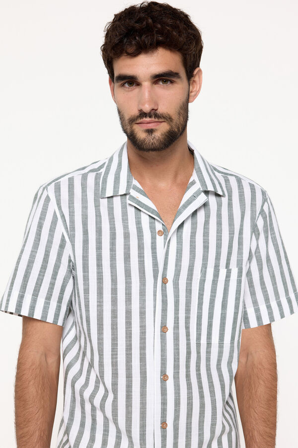 Milano Camisa Listrada de Lapela Estampado verde