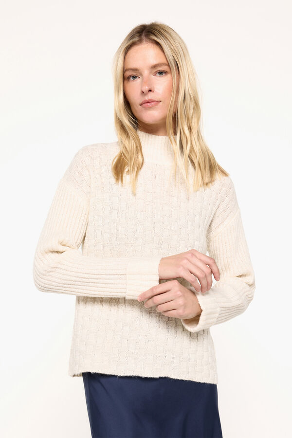 Milano Su&eacute;ter tecido melange com gola perkins C&aacute;qui escuro