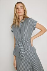 Milano Blusa de riscas de manga curta Cinza claro