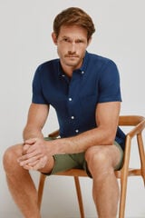 Milano Camisa lisa de manga curta Marinho