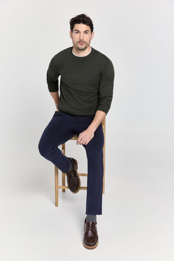 Pedro del Hierro Camisola b&aacute;sico de gola caixa C&aacute;qui escuro