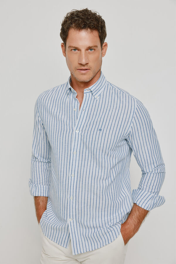 Pedro del Hierro Camisa de riscas de manga comprida Azul