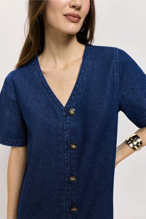 Milano Vestido denim cuello pico Azul