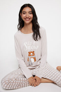 Fifty Outlet Pijama largo velour oso Bege