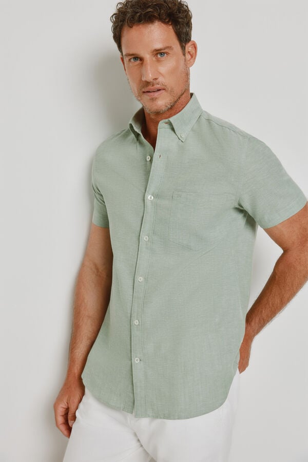 Pedro del Hierro Camisa lisa de manga curta C&aacute;qui m&eacute;dio