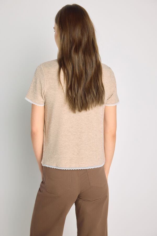 Milano T-shirt de manga curta com renda Bege