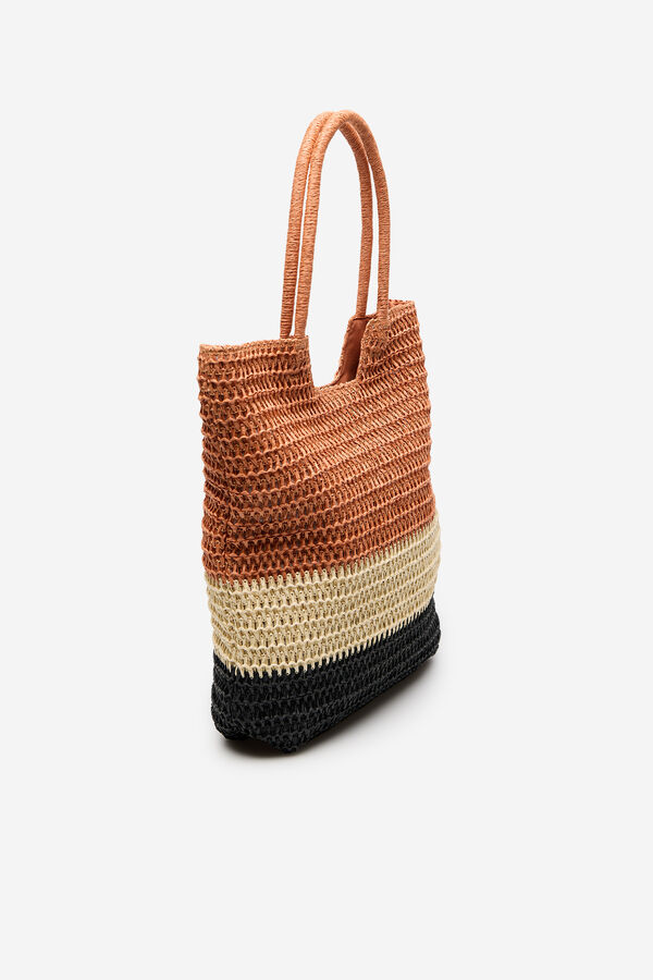 Milano Bolsa de r&aacute;fia riscas Camel