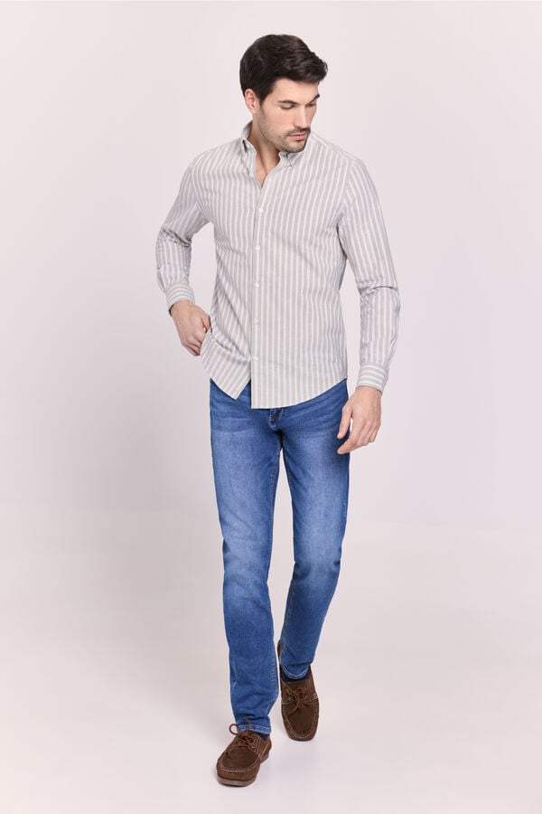 Milano Camisa de manga comprida &agrave;s riscas C&aacute;qui