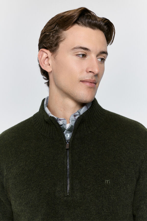 Milano Casaco de malha de malha com meia fecho-éclair Cáqui escuro