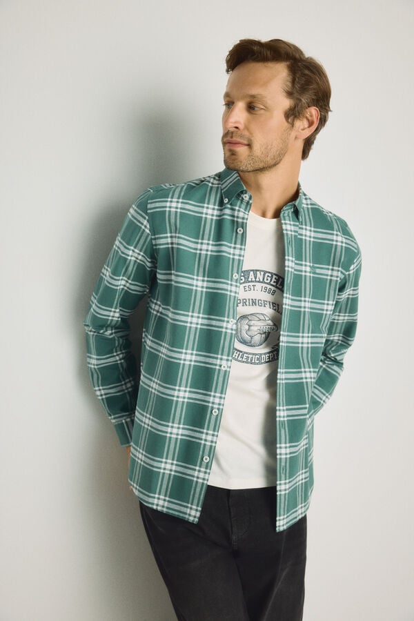 Springfield Camisa de xadrez manga comprida Verde