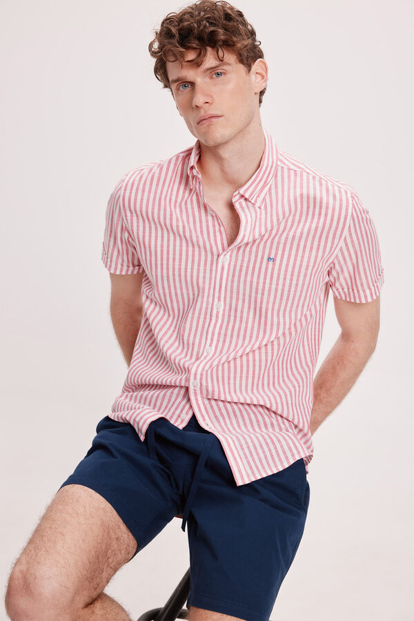 Milano Camisa malha slub riscas Estampado laranja