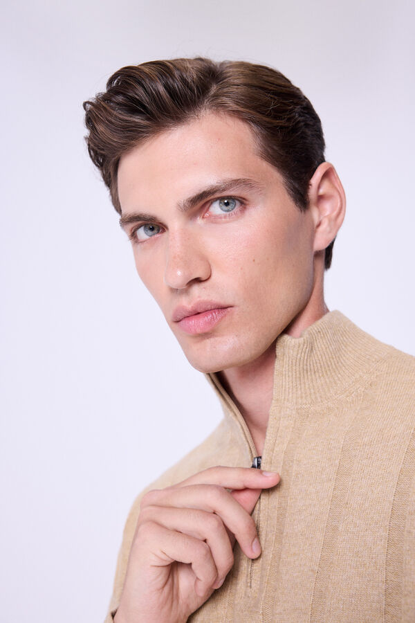 Milano Camisola Canalé com fecho médio Camel