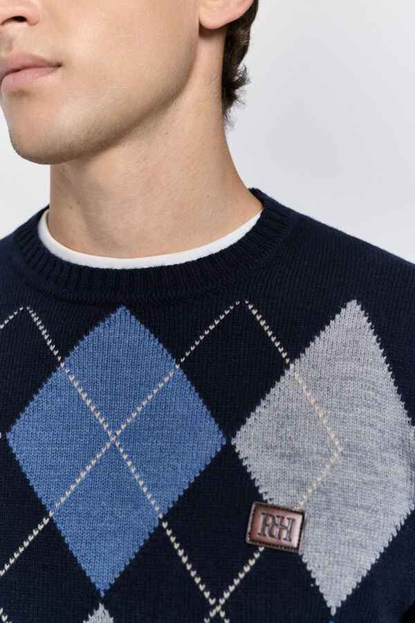 Pedro del Hierro Camisola de gola caixa redonda em formato de diamante Marinho