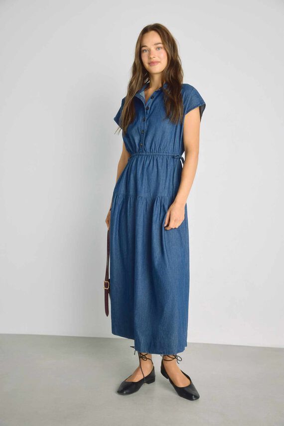 Vestido denim escote pico
