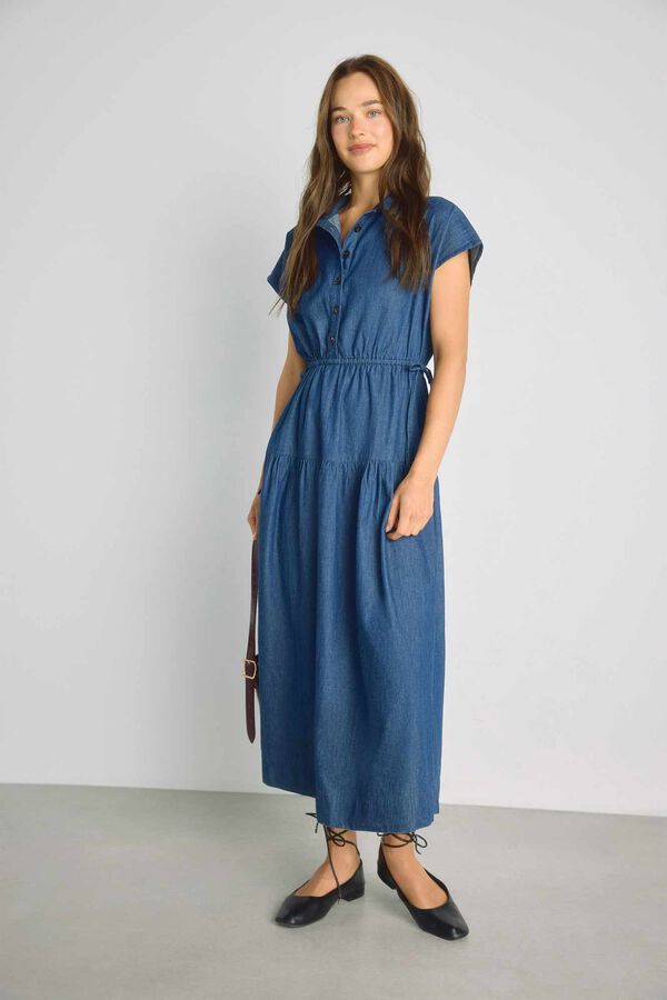 Milano Vestido denim escote pico Azul Claro