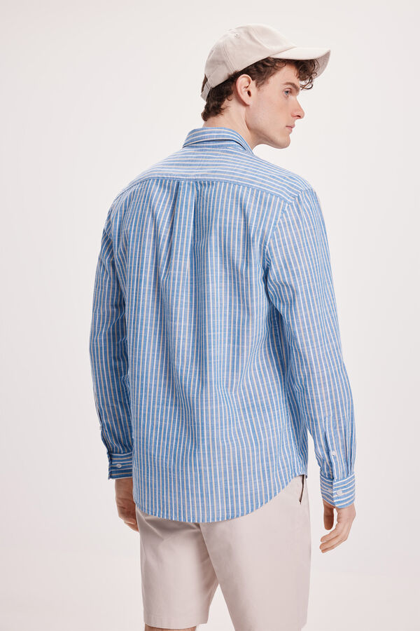 Milano Camisa malha slub riscas Estampado azul