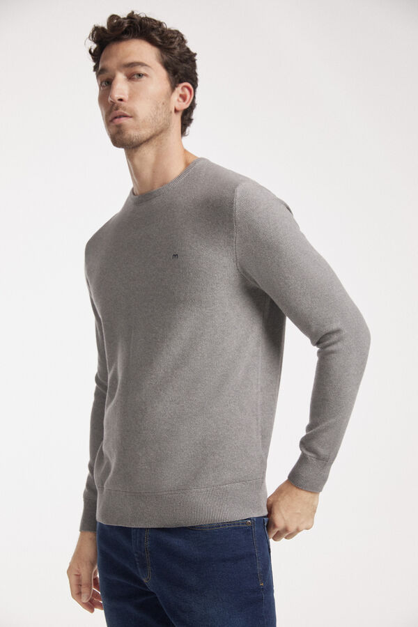 Fifty Outlet Jersey cuello caja con microestructura Gris Claro