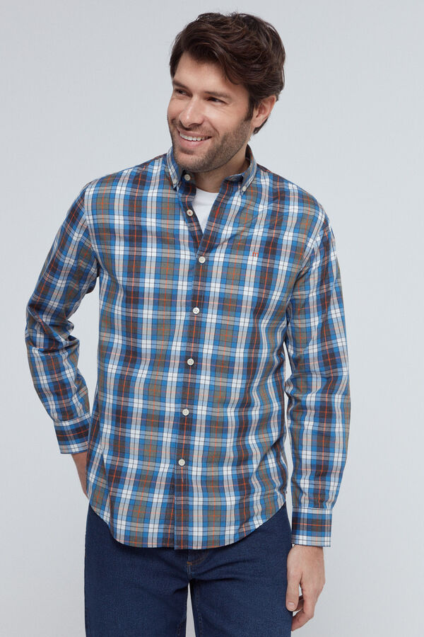Fifty Outlet Camisa Chambray Cuadros Azul