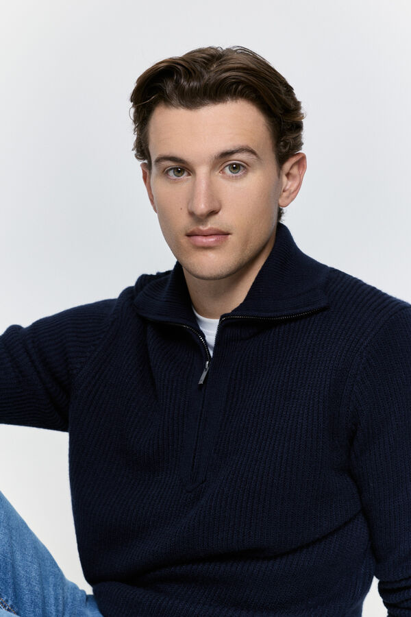 Milano Casaco de malha de malha com meia fecho-éclair Marinho