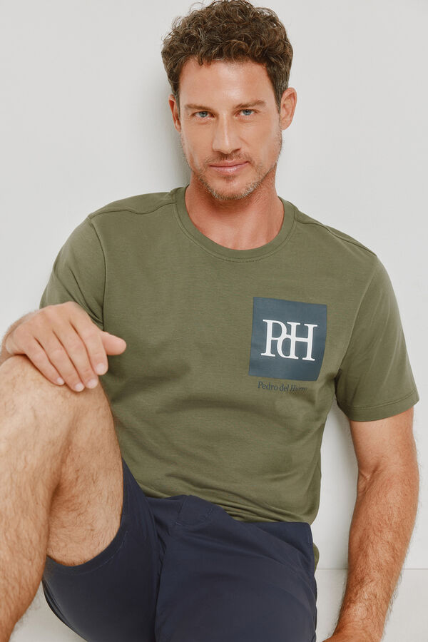 Pedro del Hierro T-shirt de manga curta estampada C&aacute;qui escuro
