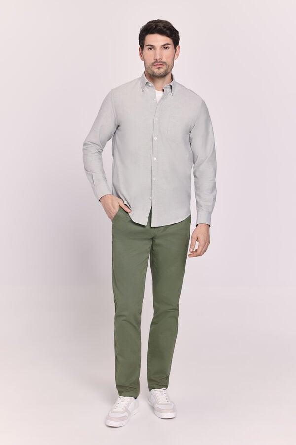 Milano Camisa lisa manga comprida C&aacute;qui