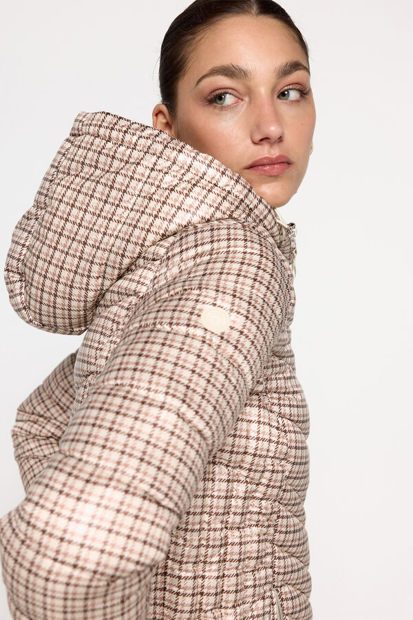 Milano Sobretudo acolchoado em tecido estampado com capuz Estampado bronzeada