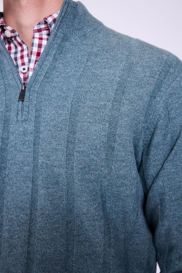 Milano Camisola Canalé com fecho médio Azul turquesa