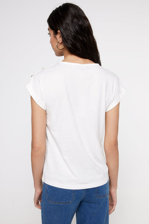 Fifty Outlet T-shirt botões ombro Branco