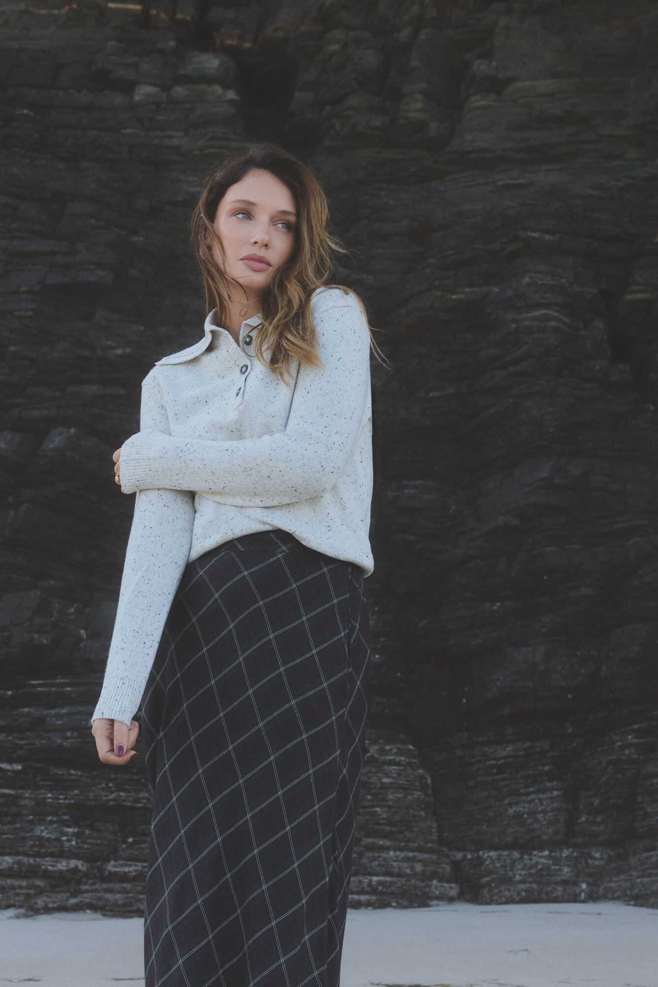 Milano Jersey de punto grueso cuello abotonado