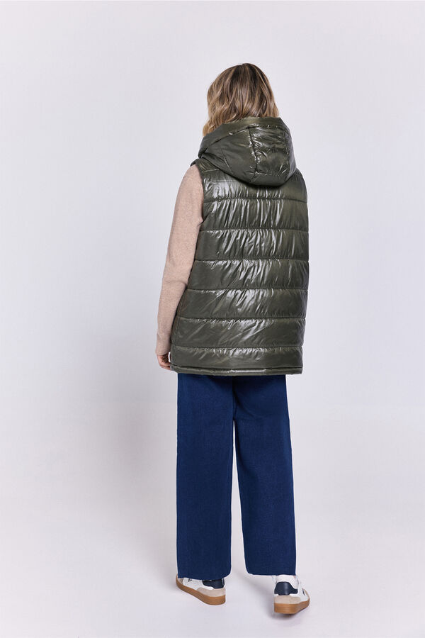 Milano Colete acolchoado com capuz Cáqui escuro