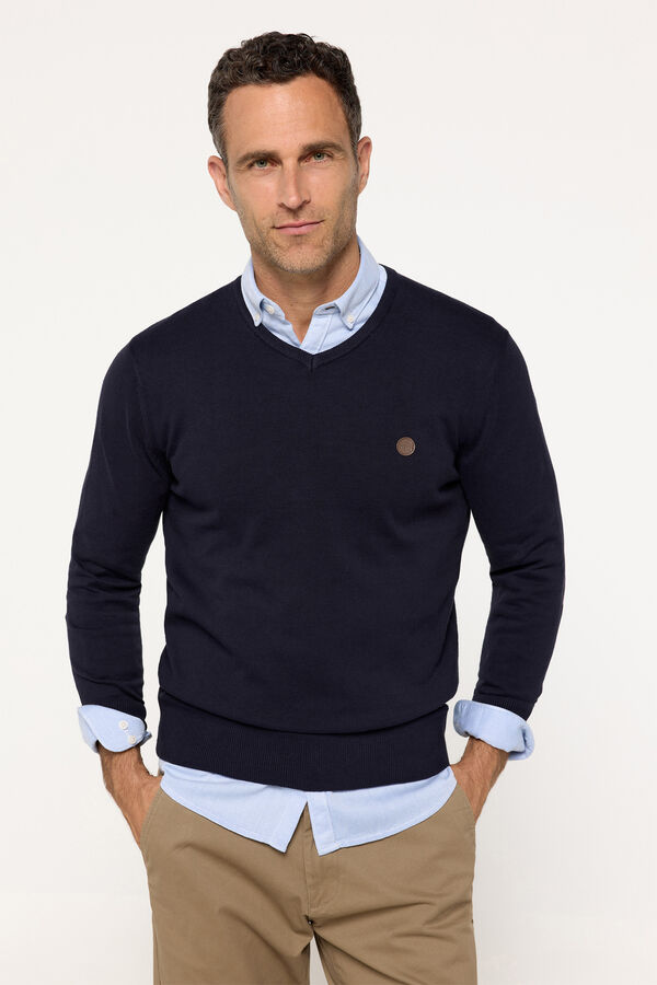 Fifty Outlet Jersey cuello pico algodón Navy