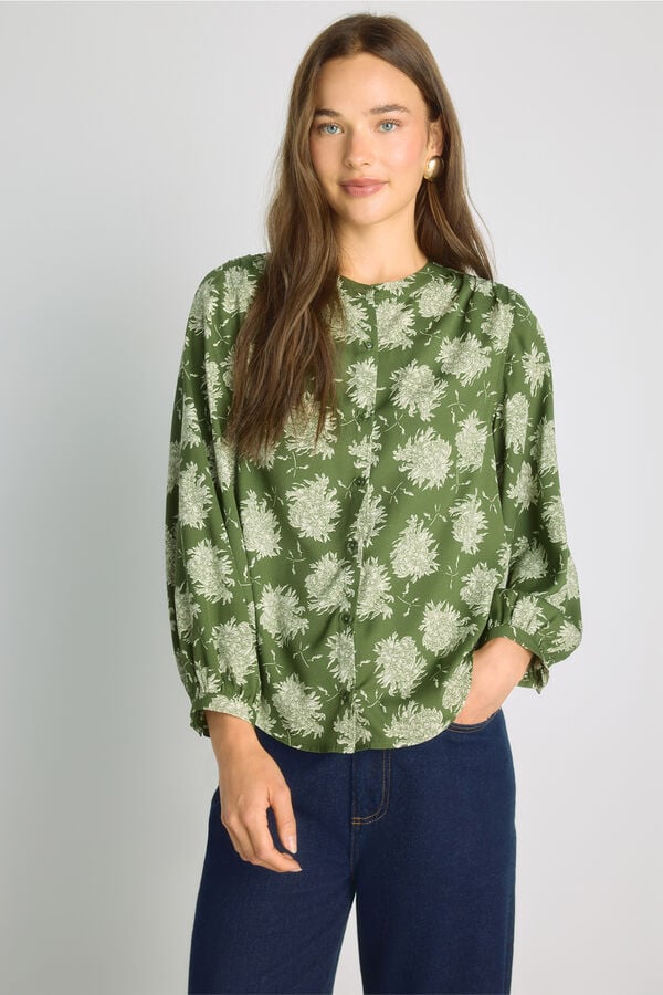 Milano Camisa estampada gola mao Verde