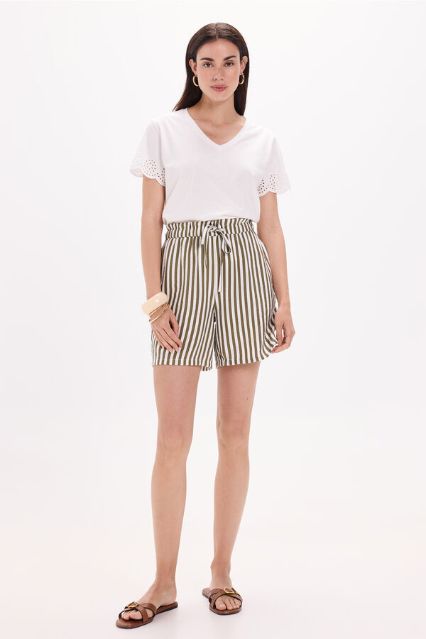 Milano Camiseta bordada de manga curta e gola em bico Branco