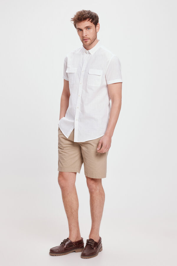 Milano Camisa lisa Slub com bolsos Branco