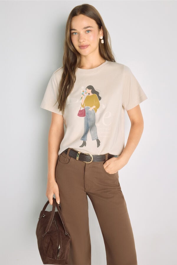 Milano T-shirt estampada de manga curta Bege
