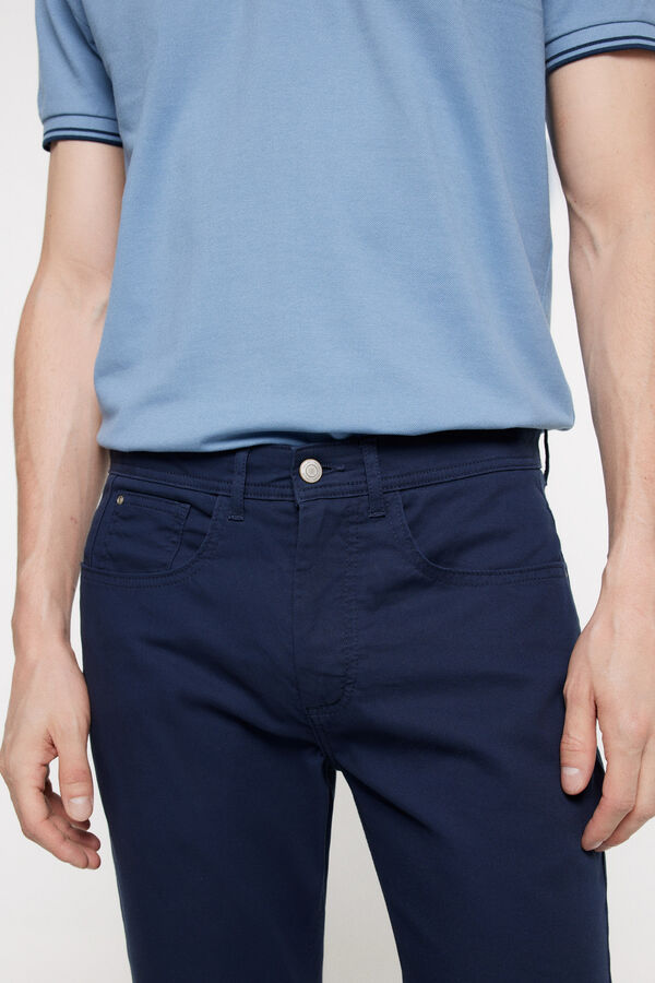 Milano Cal&ccedil;as liso de algod&atilde;o com 5 bolsos Marinho