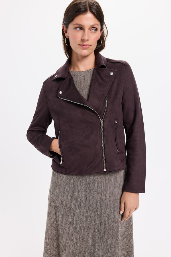 Milano Blusão biker com efeito camurça marrom Castanho