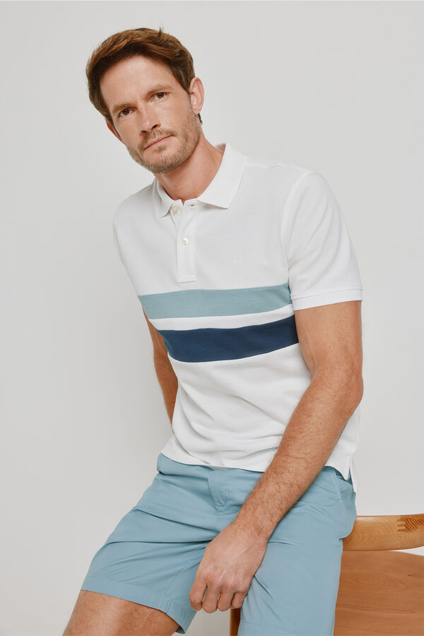 Milano Polo de riscas de manga curta Branco