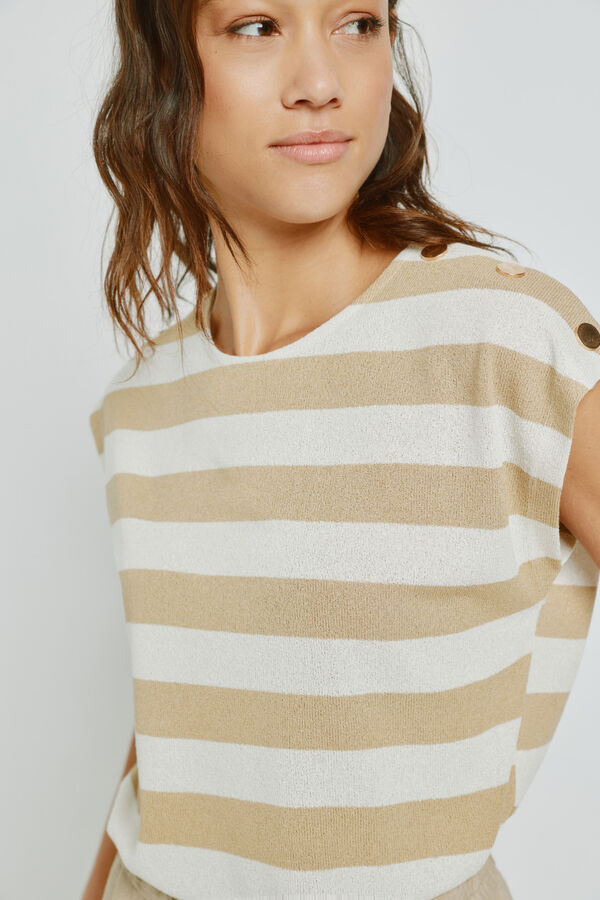 Milano T-shirt de manga curta &agrave;s riscas Bege