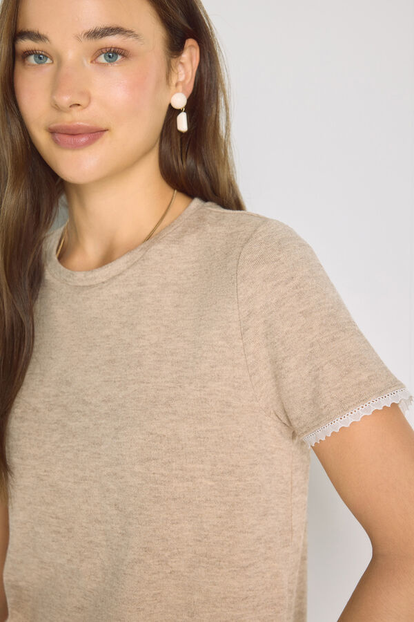 Milano T-shirt de manga curta com renda Bege