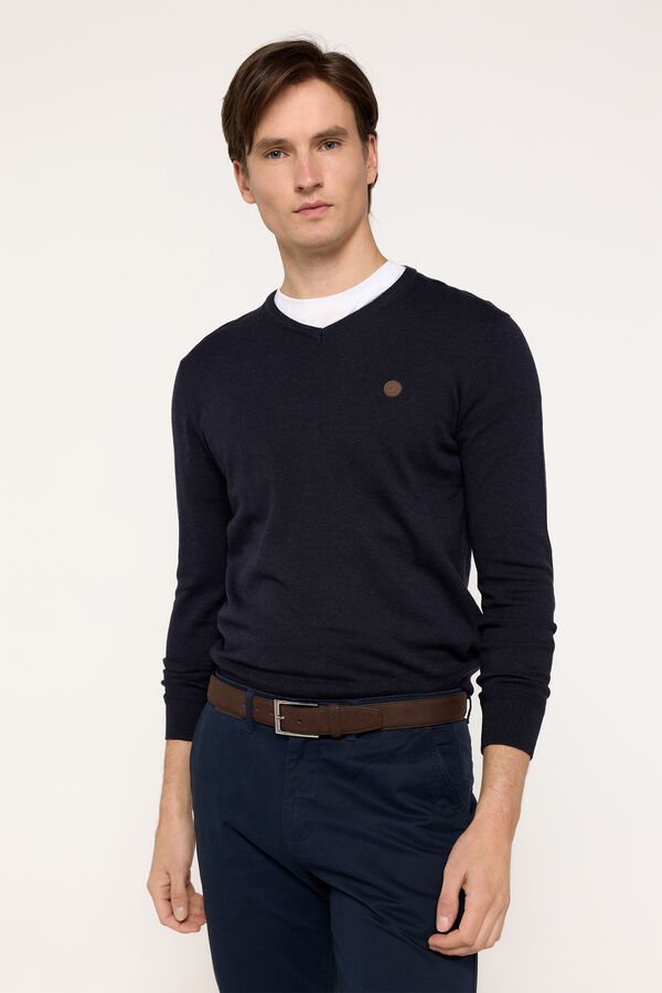 Milano Camisola com gola em bico com patch Marinho