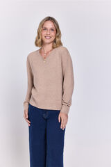 Milano Jersey punto liso cuello pico Beige/Camel