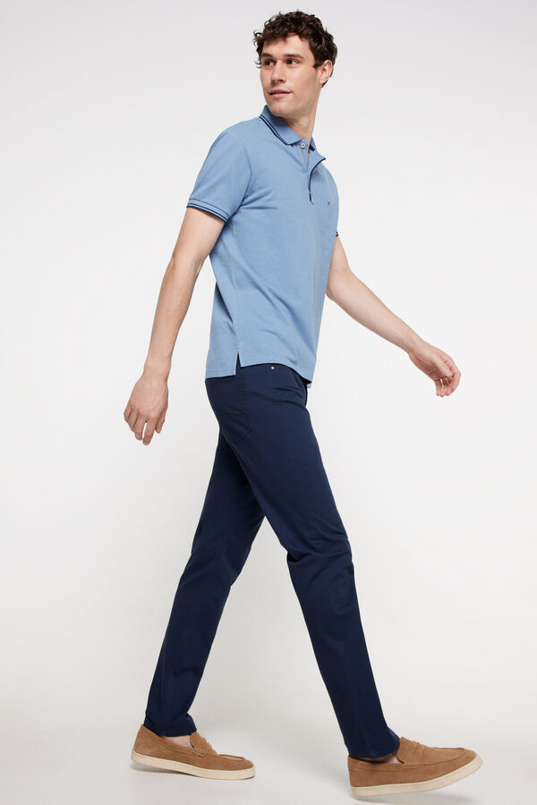 Milano Cal&ccedil;as liso de algod&atilde;o com 5 bolsos Marinho